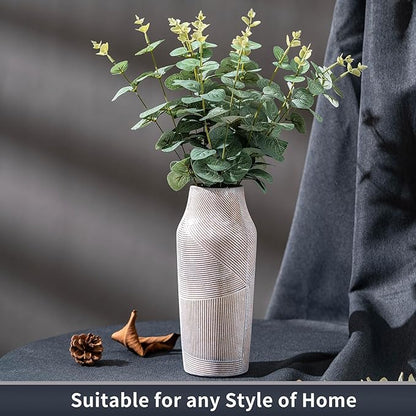 Vintage Ceramic Flower Vase, Terracotta Farmhouse Decorative Rustic Stone Clay Floral Vase, Concrete Grey Home Decor for Living Room, Entryway, Kitchen, Bedroom, Bathroom and Shelf 9.6 Inch