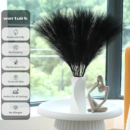 60pcs Black Pampas Grass - 24 Inch Faux Pampas Grass Decor, Short Artificial Pampas Grass for Gothic Room Decoration, Wedding, Party, Halloween and Home Decor (Black)