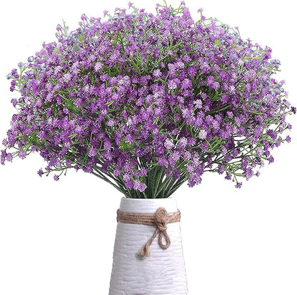 JIFTOK Babys Breath Artificial Flowers, 24 Pc Fake Flowers Gypsophila Bouquet Fall Flowers Artificial for Decoration, Real Touch Silk Flower for Wedding Christmas DIY Party Home Garden Office (Purple)