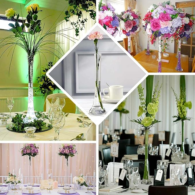 Efavormart 6 Pack Clear Heavy Duty Eiffel Tower Glass Vases with Round Base, Tall Skinny Flower Bud Vase Centerpieces - 24"