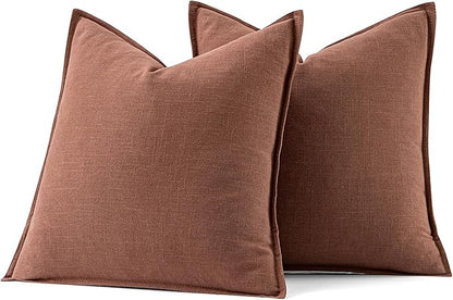 MIULEE Decorative Linen Pillow Covers 20x20 Inch Rust Red Boho Farmhouse Neutral Couch Throw Pillows for Bed Pack of 2 Accent Modern Pillowcase Sofa Livingroom Home Decor
