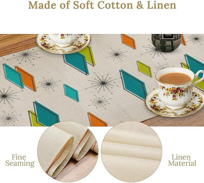 Mid Century Table Runner, Modern Atomic Pattern Absctract Geometric Retro Dinner Runner for Home Kitchen Dining Table Decoration, 13x120 Inch