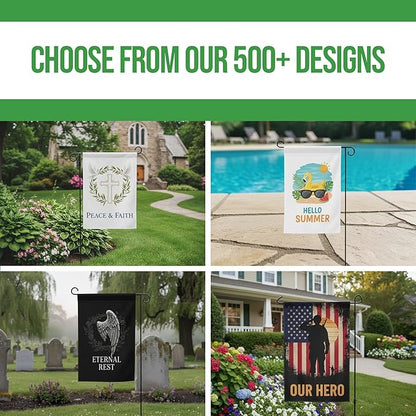 Custom Garden Flag with Pole Stand by BCB – Personalized Outdoor Garden Flags | Double-Sided Yard Flag with Stand | Decorative Seasonal Garden Flag Holder Set – 12”x18” | Made in USA