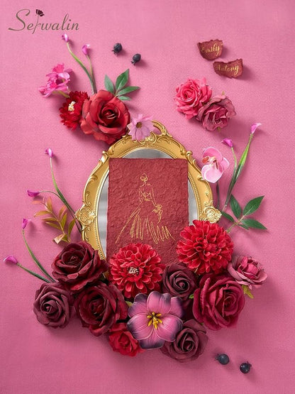 Serwalin Artificial Burgundy & Fuchsia Flowers, Silk Fake Flowers Stems for Wedding Bouquets DIY, Baby Shower Centerpieces, Cake Decor, Birthday Party & Home Decor
