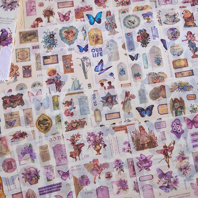 Snycler Sticker Book - 24 Sheets Vintage PET Stickers for Scrapbooking, Junk Journaling, Ephemera, and Decorative Crafts - Pre-Cut Floral Design Stickers Vintage-1
