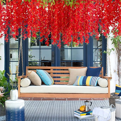 24 Pack Artificial Fake Wisteria Vine Ratta (3.75 Feet) Hanging Garland Silk Flowers String Home Party Wedding Decor (Red)