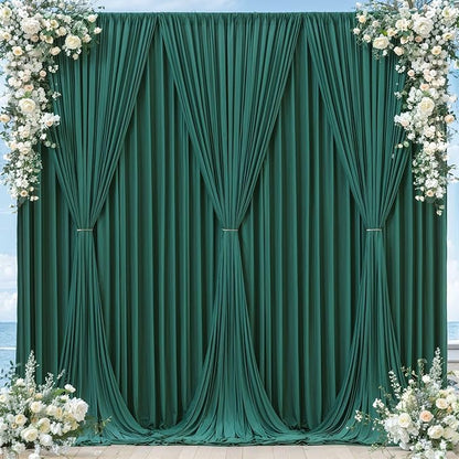 Hunter Green Backdrop Curtain-Wrinkle-Free Polyester Fabric Green Photography Curtains for Wedding Party Photo Background Decorations- 24 X10FT (Hunter Green)