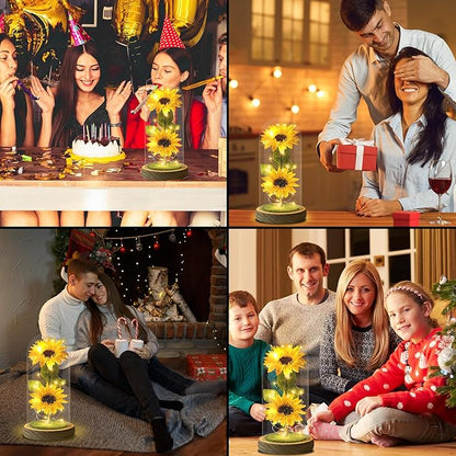 Christmas Sunflower Gifts for Women Mom Grandma, Enchanted LED Sunflower Lamp, Unique Artificial Flowers in Glass Dome, Present for Christmas,Birthday, Anniversary, Wedding,Mother's Day