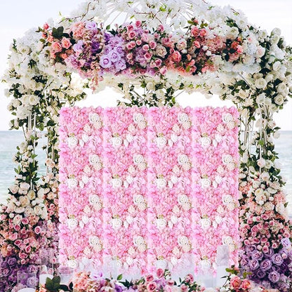 Artificial Silk Flower Wall Panel Pink Decorative Floral Background Silk Rose Mat for Wedding Party Backdrop Wall Decor Shop Photo Backdrop Floral Wall Arrangement 15 * 15in 12Pcs