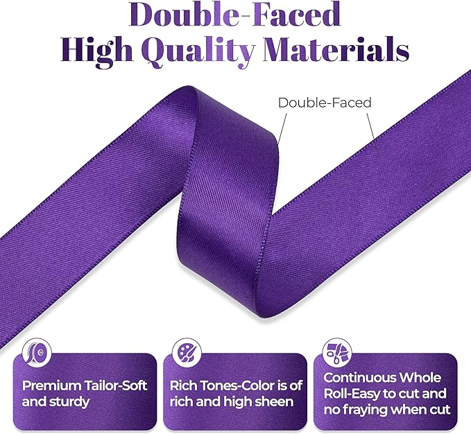 Purple Satin Ribbon, Double Faced 7/8 Inch X 50 Yards Purple Ribbon, Premium Satin Ribbon for Gift Wrapping, Crafts, Hair Bow Making, Sewing, Flower Bouquet, Wedding Party Decor