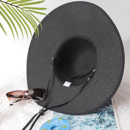 DRESHOW Beach Hats for Women Big Straw Wide Brim Summer Hat Floppy Foldable Roll up Cap Sun Hat UPF 50+