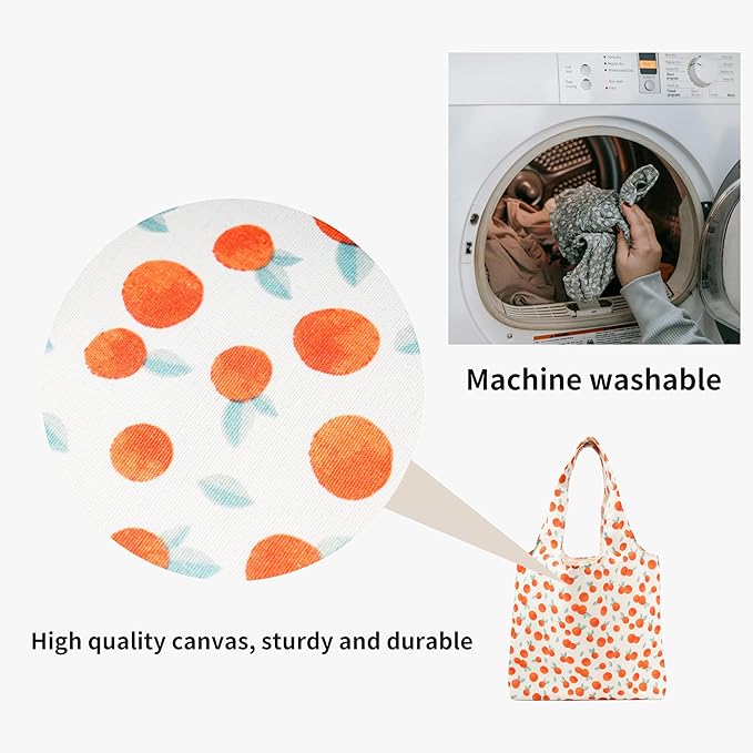 Canvas Tote Bag, Large Capacity Shoulder Bag with Inner Pockets, Foldable Shopping Bag