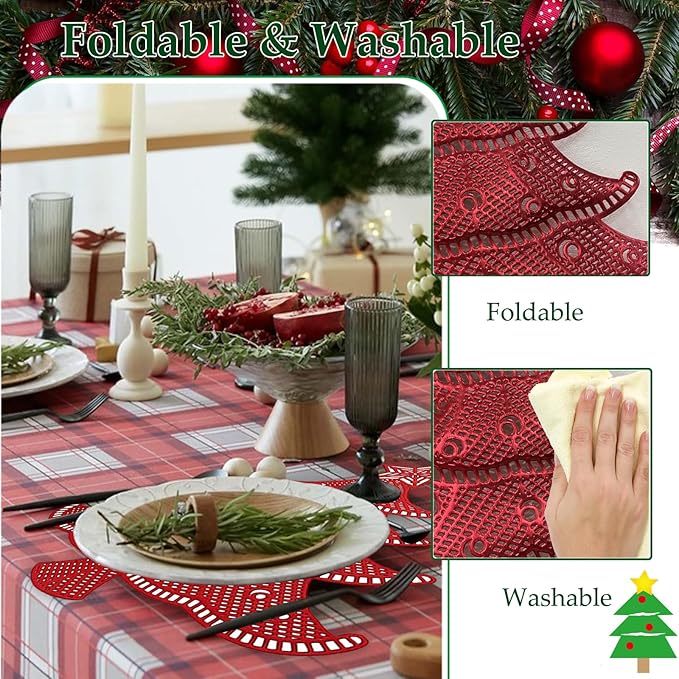 Lot of 6 Christmas Placemats, Placemats Decorations Table Mats Hollow Out Vinyl Place Mats for Dining Table Setting Kitchen Table Mats Christmas Decoration (Red Christmas Tree)