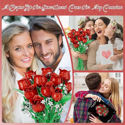 Flowers Bouquet Building Sets for Adults, for Her and Him Mother's Day Valentines Birthdays Gift, Botanical Collection DIY Rose Toy Kit, Home Office Decor