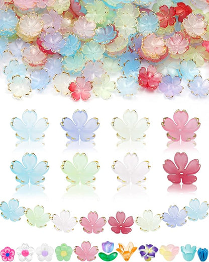 FIVEIZERO 300PCS Acrylic Cherry Blossom Flower Beads, 8 Colors Sakura Floral Bead Caps Charms for Bracelets, Necklaces & DIY Jewelry Making