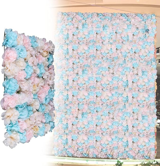 LOYALHEARTDY 12 Pack Artificial Flower Wall Panels 24" x 16" Blue & Pink Faux Hydrangea and Rose Artificial Flower Backdrop Panels for Wedding Party Event Flower Wall Decor