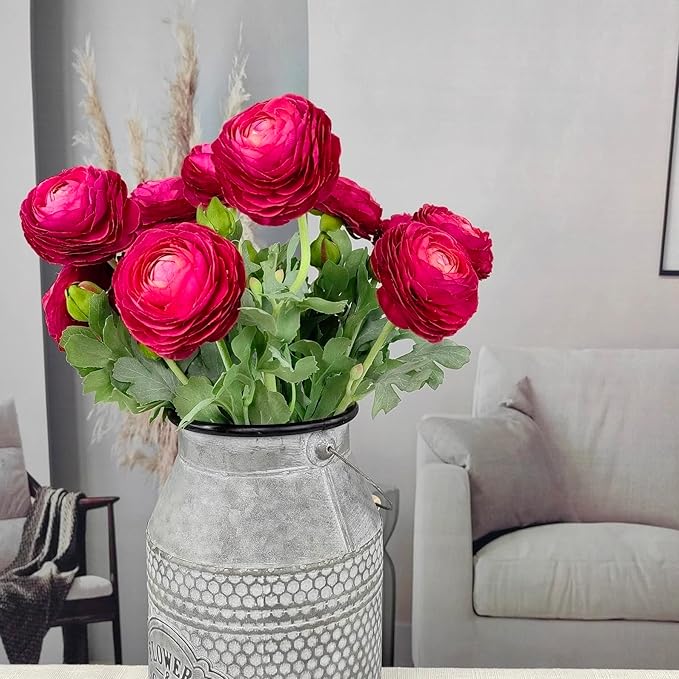Artificial Ranunculus Flowers with Real Touch Stem, Silk Ranunculus Flowers (Red, 6pcs)