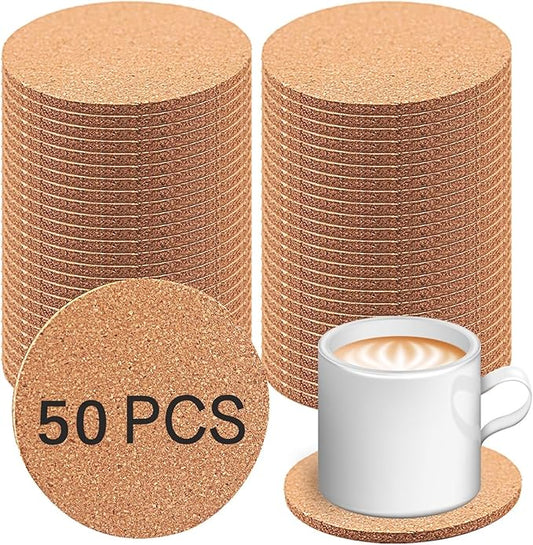 100 pcs Cork Coasters for Drinks, Bulk Blank Coasters DIY Crafts, Non-Slip, Heat-Resistant, Absorbent and Reusable Coffee Coaster for Home Tabletop Decoration (50 Pcs)