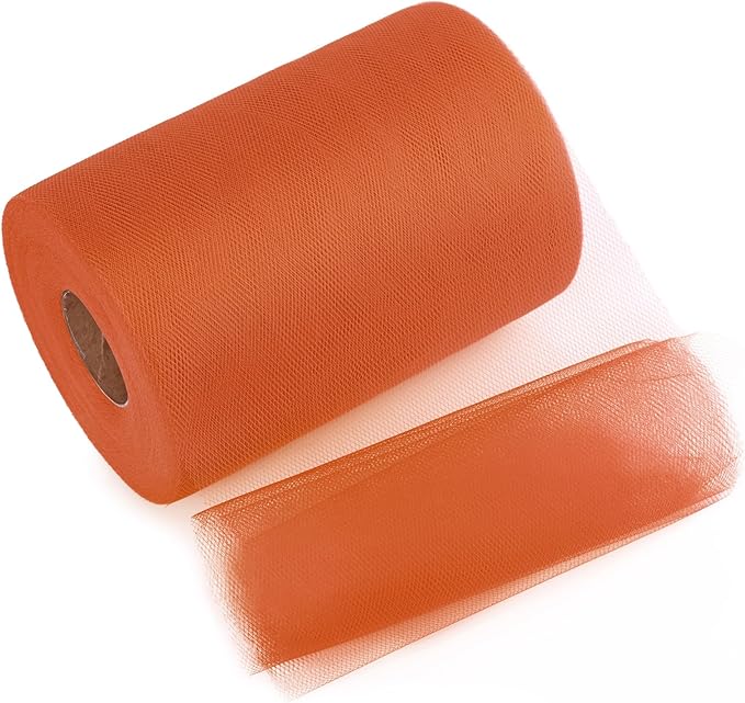 Orange Tulle Mesh Ribbon 6 Inch x 100 Yards(300ft) Netting Spool Fabric Ribbon Ideal for Tutu Skirt Art Gift Wrapping Flower Bouquet Crafts Weddings Floral Arrangements