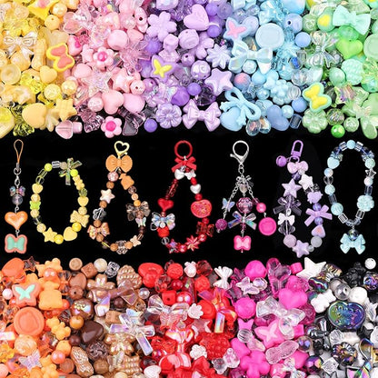 Assorted 500PCS 10 Colors Mixed Acrylic Beads for Bracelet Making, Flower Bow GummyBear Bracelet Charms,Cute Beads for Jewelry Making DIY Necklace Keychain Phone Charm Christmas Gift