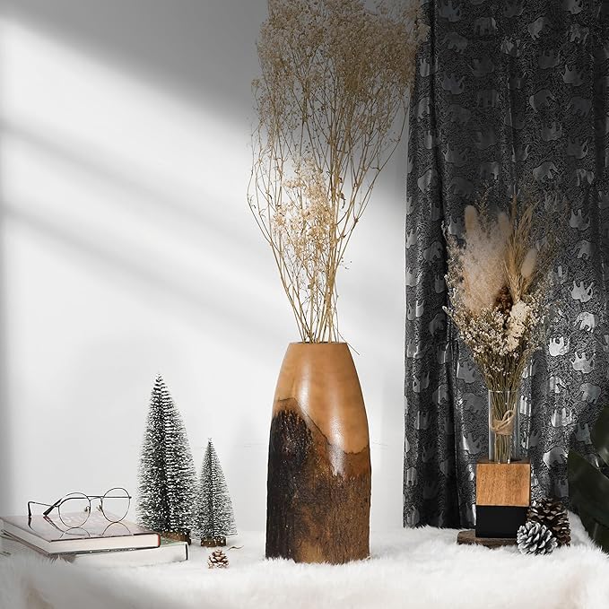 AeraVida Eco-Chic Natural Bark Decorative Mango Tree Wood Classic Flower Vase | Mango Tree Wood Flower Vase| Handmade Home Office Table Vase| Decorative for Living Room