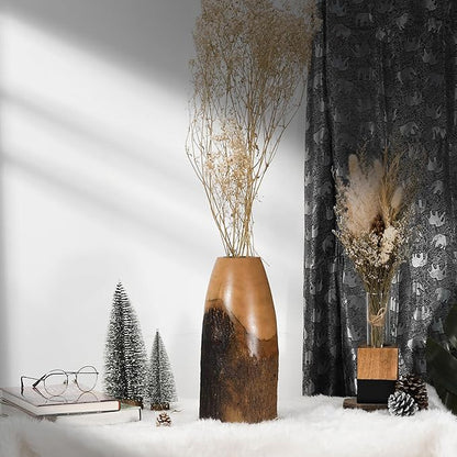 AeraVida Eco-Chic Natural Bark Decorative Mango Tree Wood Classic Flower Vase | Mango Tree Wood Flower Vase| Handmade Home Office Table Vase| Decorative for Living Room