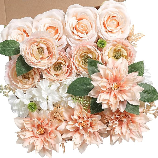 YYHUAWU Artificial Flowers Combo Box Set Pink Fake Flower Leaf with Stems for DIY Wedding Bouquets Centerpieces Baby Shower Party Home Decorations