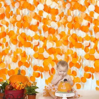 205 Ft Orange Party Decorations Big Circle Dots Backdrop Garland Ombre Orange Tissue Paper Polka Dot Hanging Streamer for Birthday Engagement Wedding Fall Autumn Thanksgiving Harvest Party Supplies