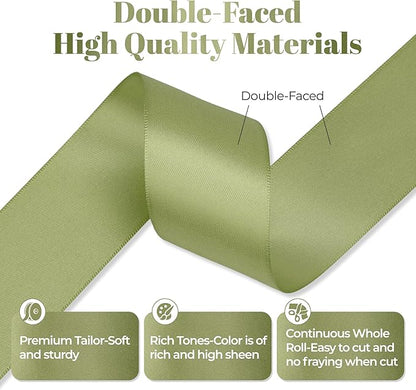 Moss Green Satin Ribbon, Double Faced 1-1/2 Inch X 25 Yards Moss Green Ribbon, Premium Satin Ribbon for Gift Wrapping, Crafts, Hair Bow Making, Sewing, Flower Bouquet, Wedding Party Decor