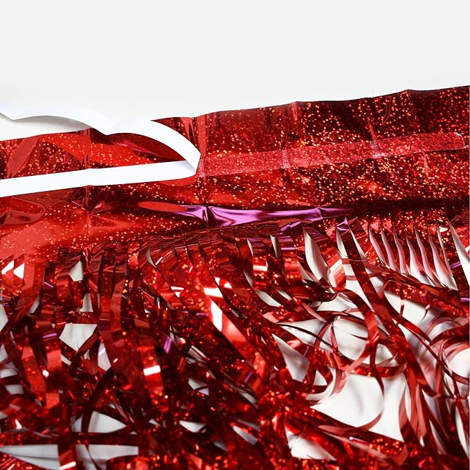 Red Tinsel Curtain Party Streamer, Foil Curtain Backdrop Photo Booth Props for Birthdays Bridal Shower Valentines New Years Party Decorations - 2 Pack 3.2×8.2ft