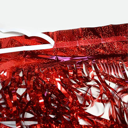 Red Tinsel Curtain Party Streamer, Foil Curtain Backdrop Photo Booth Props for Birthdays Bridal Shower Valentines New Years Party Decorations - 2 Pack 3.2×8.2ft