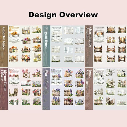 60Pcs Fence Cardstock Sticker Set, Farmhouse Style Decorative Stickers for Scrapbooking, Journaling, DIY Crafts, and Home Decor