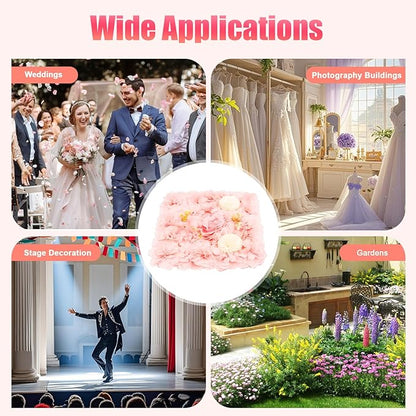 12pcs Artificial Flower Panels, 3D Floral Mat Silk Hydrangea Rose Floral Panel for Wedding Backdrop Wall Decor Shop Photo Backdrop, Festival & Event Wall Décor (15 x15in, Champagne Pink)