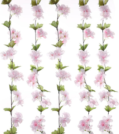 2Pcs Artificial Cherry Blossom Flower Garland Silk Fake Hanging Flower Vines for Home Wedding Decoration 7.2FT, Light Pink
