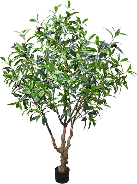 Olive Tree 7.5ft New Large Fruit, New Large Leaves - Artificial Tree, Fake Tree & Faux Tree with Sturdy Base for Indoor Outdoor Office Decor