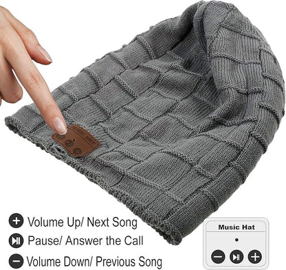 Wireless Music Hat Beanie for Men Women Headphones Wireless Earbuds Headset Music Audio Stereo Earphone Boys Girls Beanie hat Winter Cap Outdoor Sport Business Truck Driver Deep Grey