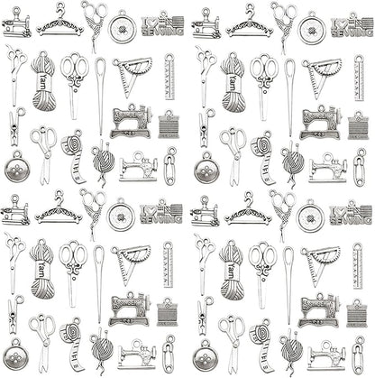 WOCRAFT 60pcs Antique Silver Sewings Bracelet Charms for Jewelry Making Sets DIY Necklace Bracelet Keychain Crafting Charms Kit Craft Supplies (SN911)