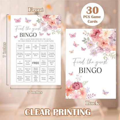 Baby in Bloom Baby Shower Games, Floral Find The Guest Bingo Game for 30 Guests with Game Cards, Gender Reveal Supplies & Decorations (DV22)