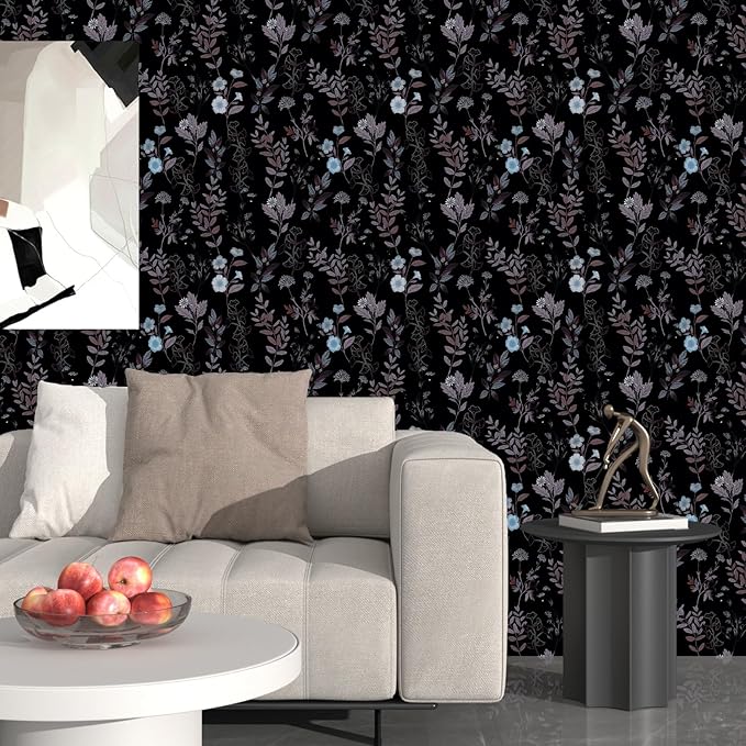 Vintage Floral Wallpaper Peel and Stick Brown Taupe Leaf Contact Paper 17.4" X 118" Moody Wallpaper Waterproof Self-Adhesive Dark Black Wall Covering for Bedroom Countertop Desk Cabinets Decor