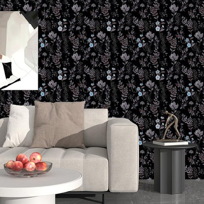 Vintage Floral Wallpaper Peel and Stick Brown Taupe Leaf Contact Paper 17.4" X 118" Moody Wallpaper Waterproof Self-Adhesive Dark Black Wall Covering for Bedroom Countertop Desk Cabinets Decor