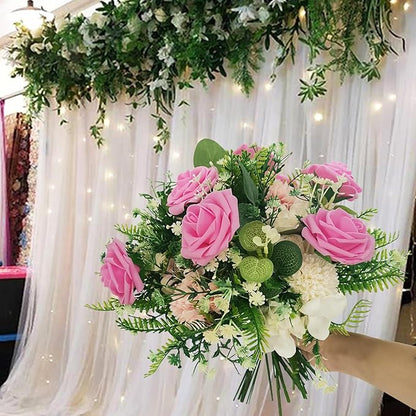 Artificial Flowers 25pcs Fake Roses, Rose Pink Foam Faux Flower for DIY Wedding Bouquets Bridal Shower Centerpieces Floral Arrangements Home Decorations Party Backdrops Table