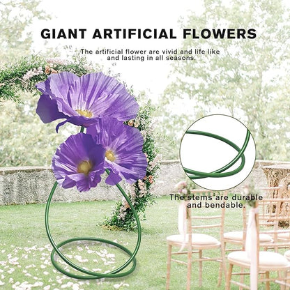 Giant Flowers for Decoration, Large Artificial Flower Art Home Decor for Wedding Reception Arrangement Birthday Party Bridal Shower Baby Shower Shop Window Display Photography Props 3 Pack (Purple)