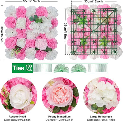 Flower Wall Backdrop 9pcs 16.5x16.5 Inch Flower Wall Decor Artificial Floral Wall Panel Ideal for Wedding Celebrations, Festive Party Birthday Backdrops and Elegant Home Decor