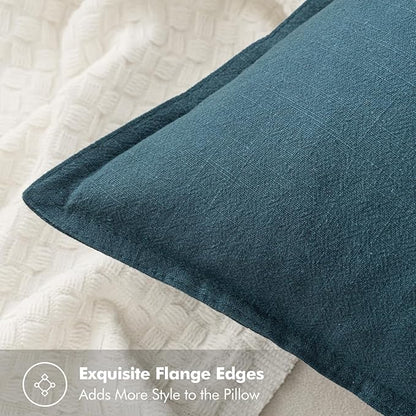 MIULEE Decorative Linen Lumbar Pillow Covers 12x20 Inch Blue Boho Farmhouse Neutral Couch Throw Pillows for Bed Pack of 2 Accent Coastal Modern Pillowcase Summer Sofa Livingroom Home Decor