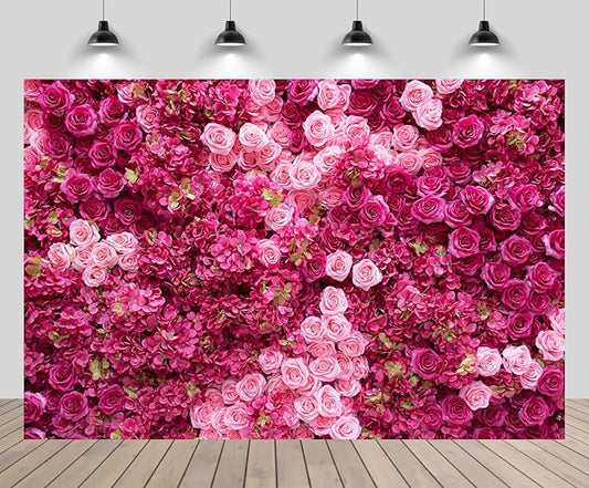 15ftx8ft Rose Wall Background Rose Photo Backdrops Spring Party Tea Party Flowers Backdrop Girls Birthday Pink Princess Party Wedding Bridal Shower Pink Floral Anniversary Ceremony Decor