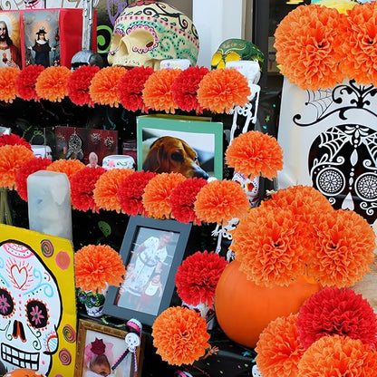 12 Pcs Artificial Chrysanthemums Fall Flowers Silk Orange Marigolds Flowers Fake Mums Flower for Autumn Dia de Los Muertos Diwali Day of The Dead Home Decor (12, Orange)