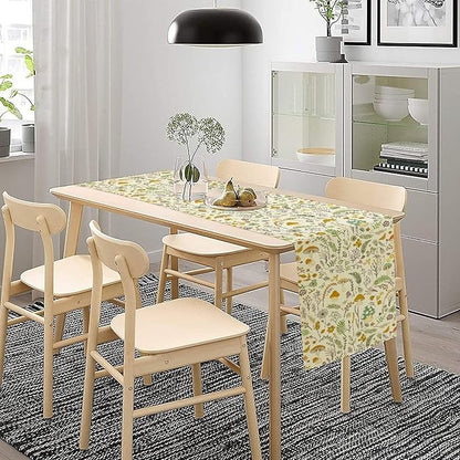 Wild Mushroom Table Runner, Vintage Botanical Rustic Retro Wildflower Herbs Plants Green Mushroom Table Cover for Home Kitchen Dining Decor Indoor Outdoor Party, 13x90inch