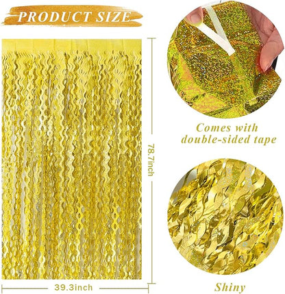 Gold Backdrop Birthday Decorations Foil Curtain Backdrop Gold Streamers Dance Party Decorations Photo Booth Props for Bachelorette Decorations Christmas Halloween New Years Eve Party Supplies