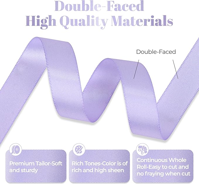 Lavender Satin Ribbon, Double Faced 5/8 Inch X 50 Yards Lavender Ribbon, Premium Satin Ribbon for Gift Wrapping, Crafts, Hair Bow Making, Sewing, Flower Bouquet, Wedding Party Decor