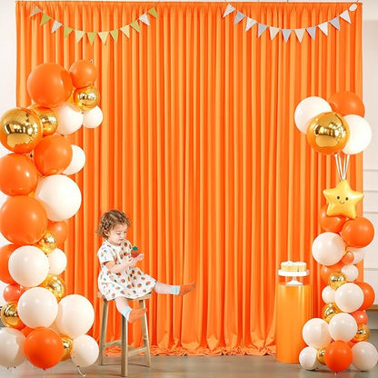 Orange Backdrop Curtain 2 Panels-Wrinkle-Free Champagne Curtains Polyester Photography Drapes for Baby Shower Birthday Party Photo Background Backdrop Stand- 8 X10FT (Orange)